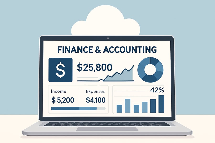 Cloud-based finance and accounting dashboard on a laptop Cloud-based finance and accounting dashboard on a laptop